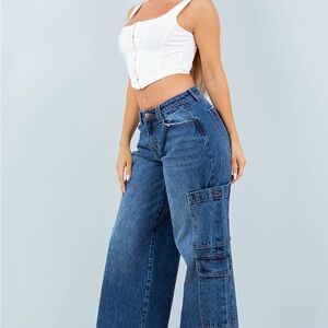 Women's Blue Denim Cargo Jeans